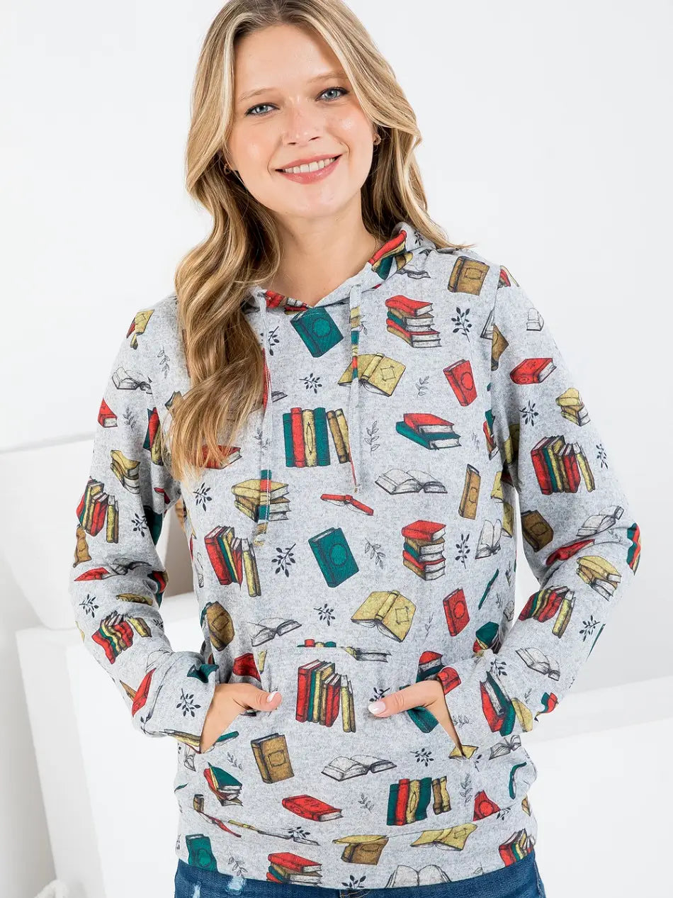 Books Print Hoodie with Pocket