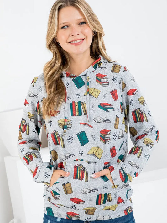 Books Print Hoodie with Pocket