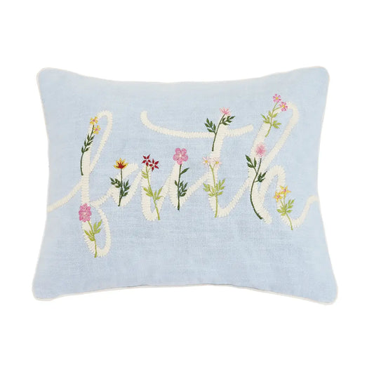 Floral Faith Cord Embroidery Pillow