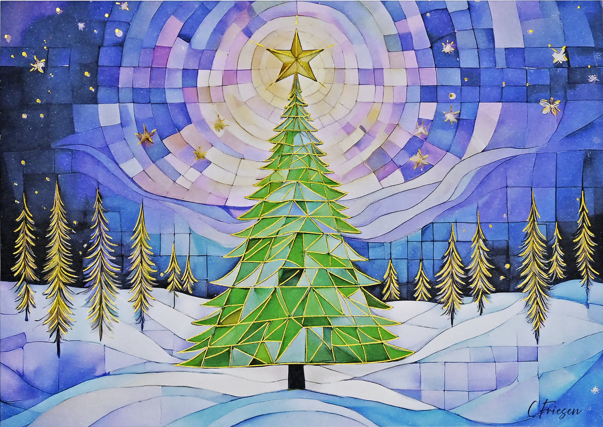 Stained Glass Christmas Tree Deluxe Boxed Holiday Cards
