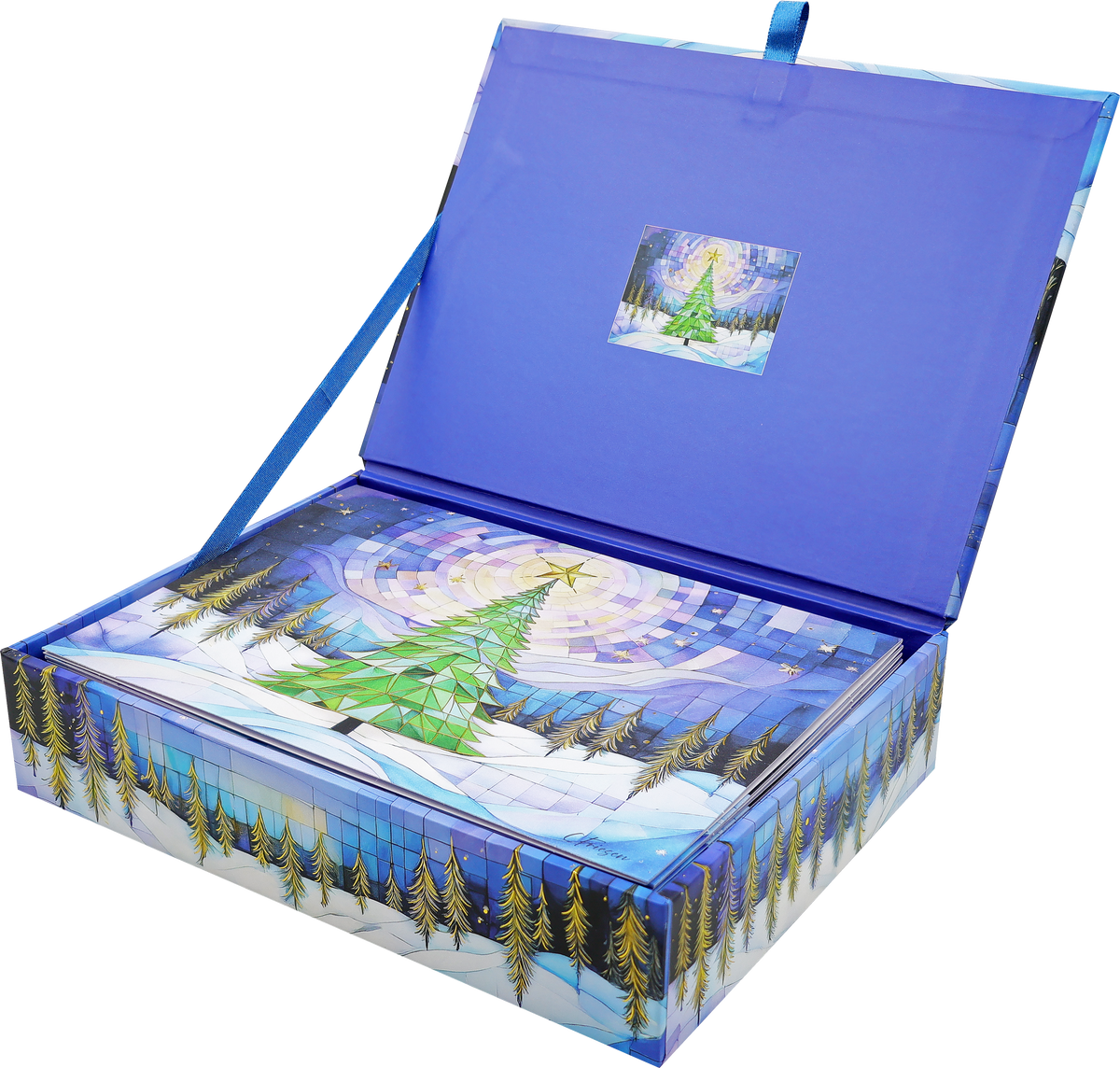 Stained Glass Christmas Tree Deluxe Boxed Holiday Cards