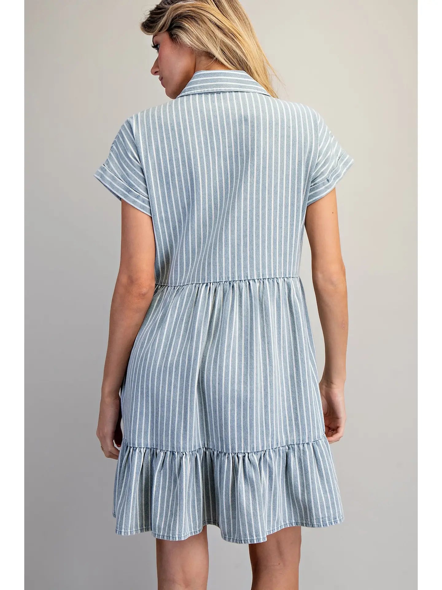 Striped Button Down Tiered Mini Dress