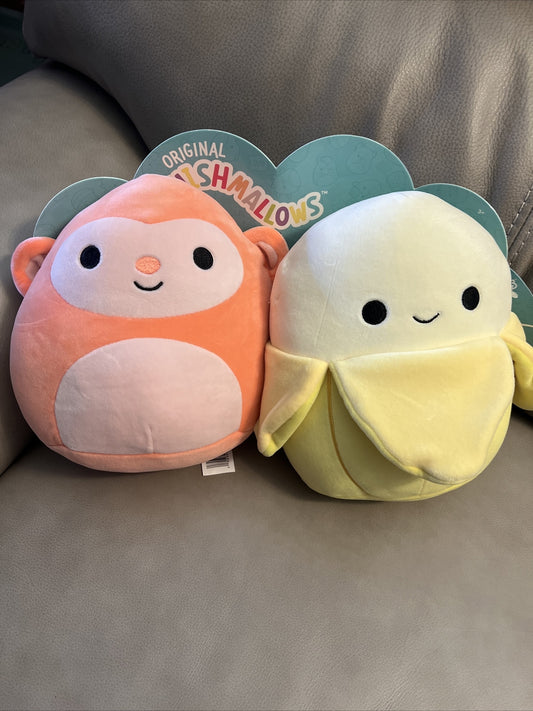 Squishmallows Elton the Orange Monkey & Junie the Yellow Banana