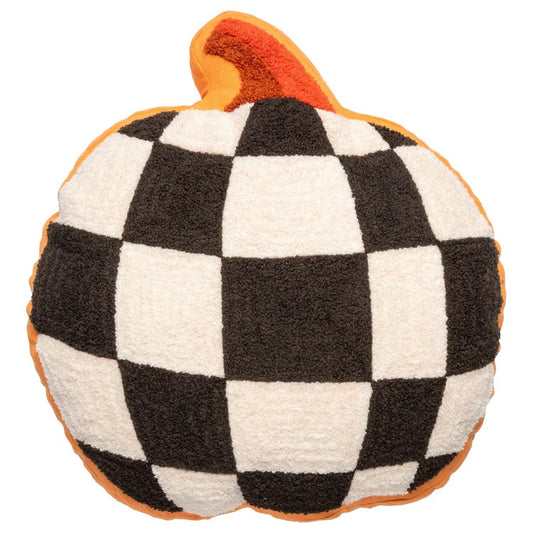 Pumpkin Floral Shaped Embroidered Checkered Pillow