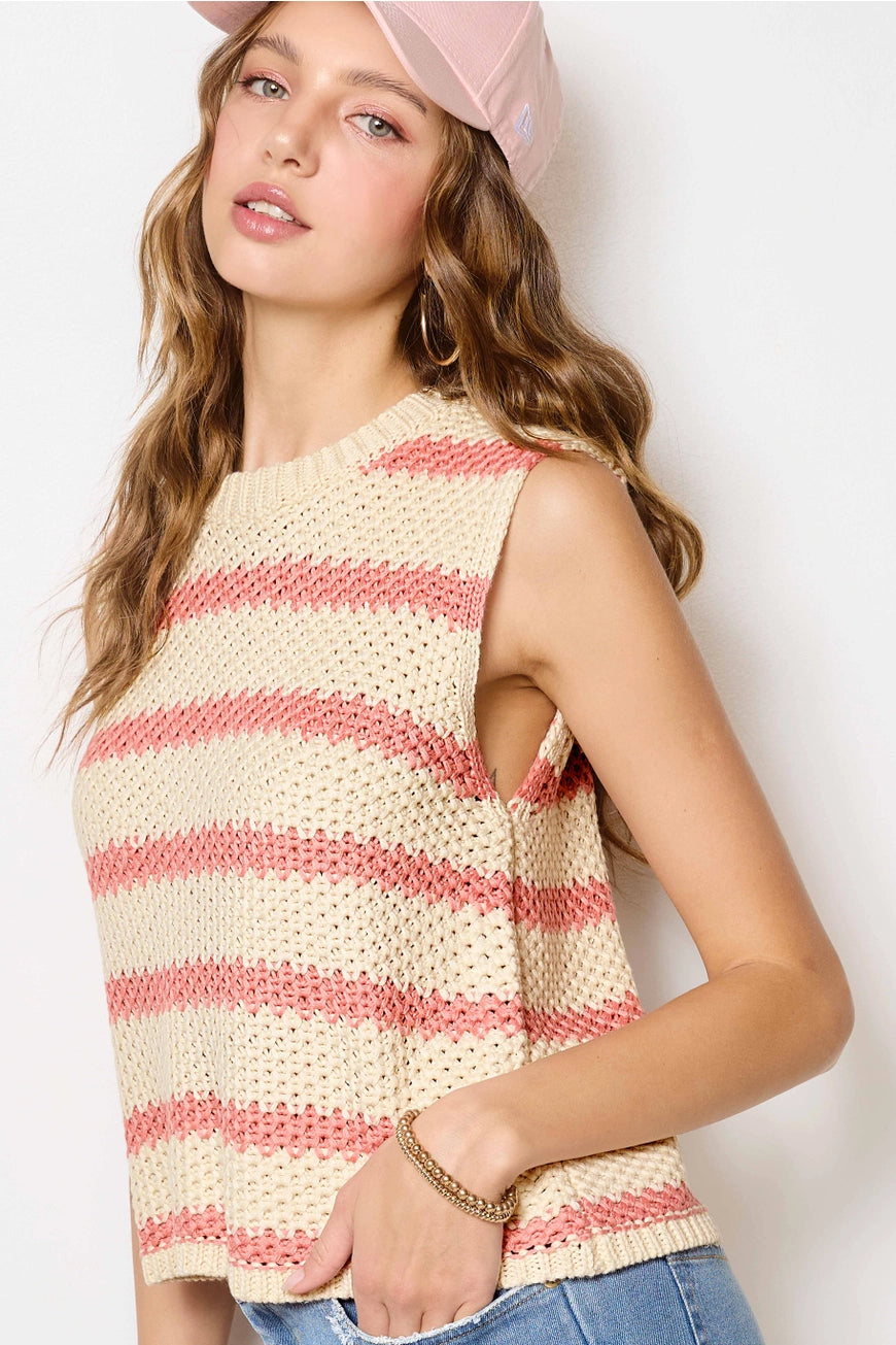 Classic Chunky Striped Sleeveless Sweater Top