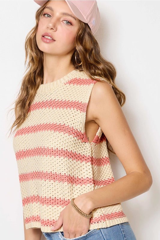 Classic Chunky Striped Sleeveless Sweater Top