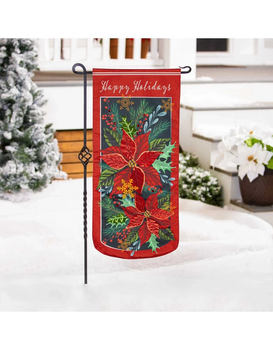 Happy Holidays Poinsettia Garden Everlasting Impressions Flag