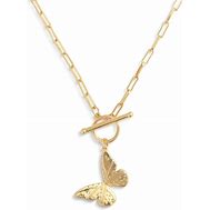 Butterfly Toggle Gold Necklace 16in