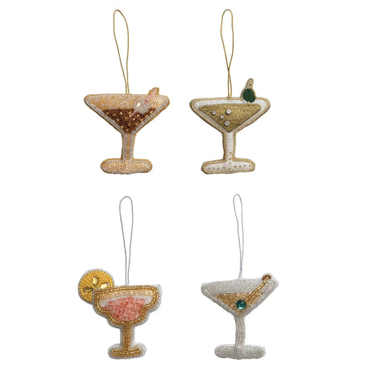 4"H Beaded Fabric Cocktail Ornament, Multi Color