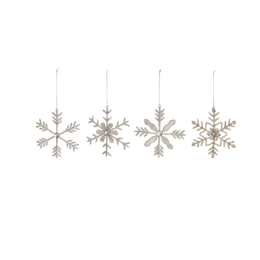 Metal & Glass Bead Snowflake Ornament, Silver Finish, 4 Styles
