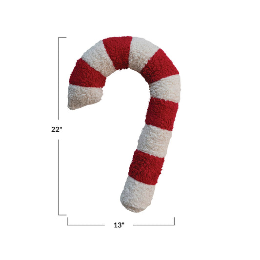 Cotton Sherpa Candy Cane Shaped Pillow
