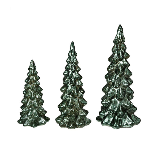 Mercury Glass LED Trees, Green