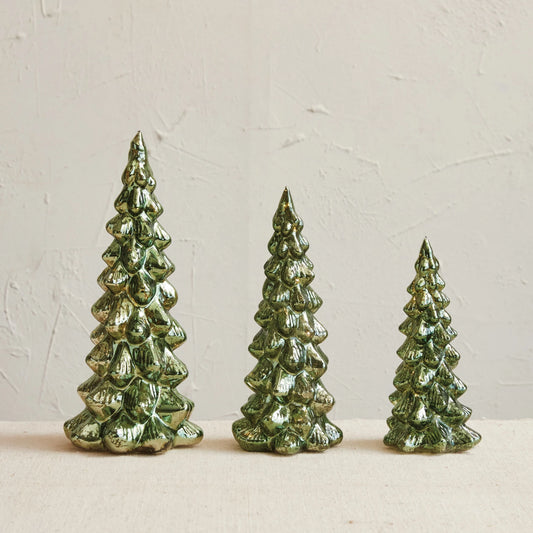 Mercury Glass LED Trees, Green