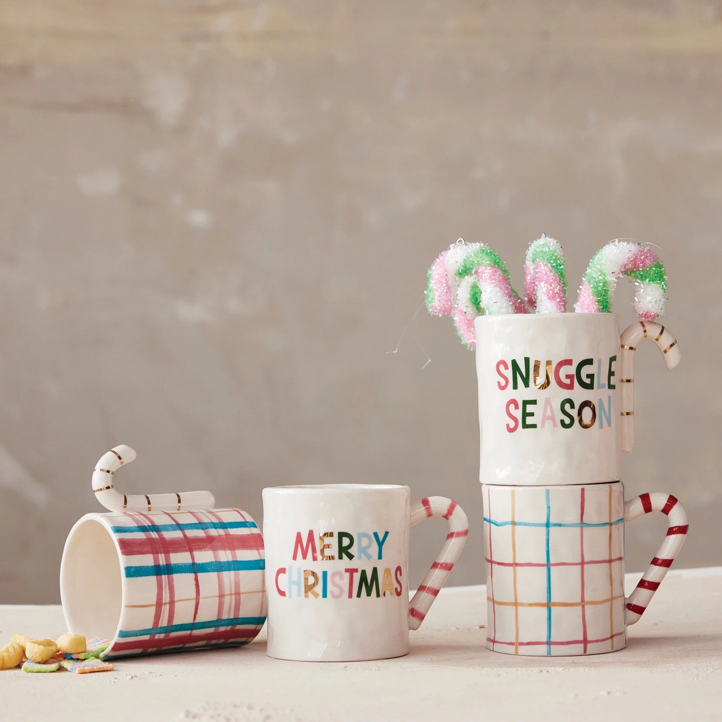 Stoneware Mug with Candy Cane Handle