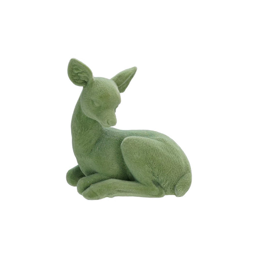 4-1/2"L x 2-3/4"W x 4-3/4"H Flocked Resin Sitting Deer, Mint Color