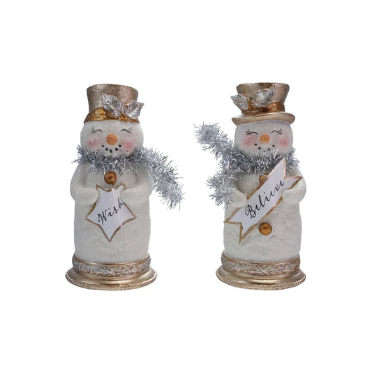 Resin Snowman with Glitter, Tinsel Scarf & Sign
