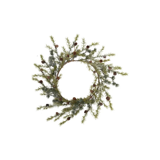 Round Faux Wreath with Pinecones, Frost Finis