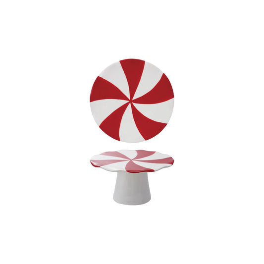 Hand-Painted Ceramic Peppermint Candy Shaped Pedestal
