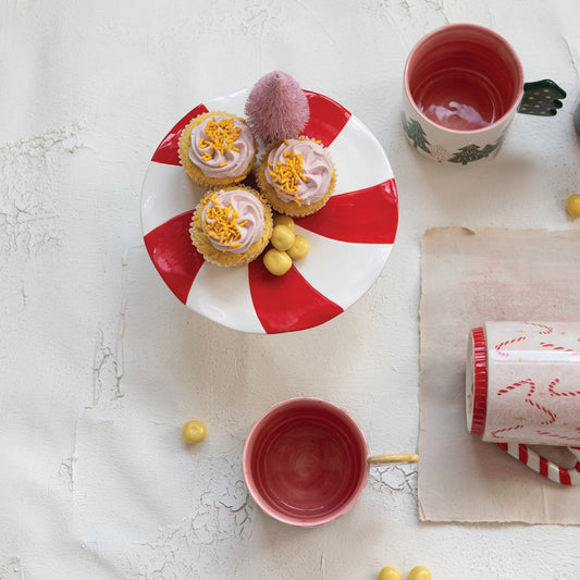 Hand-Painted Ceramic Peppermint Candy Shaped Pedestal