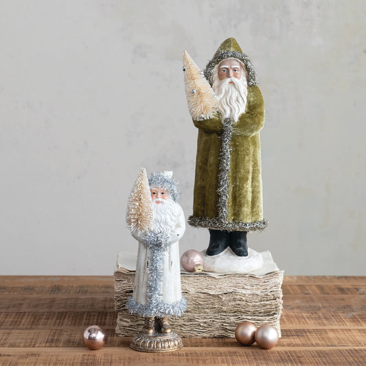 Paper Mache & Velvet Santa with Tinsel & Bottle Brush Tree