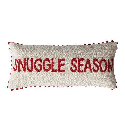 Tufted Lumbar Pillow with Pom Pom Trim "Snuggle Season"