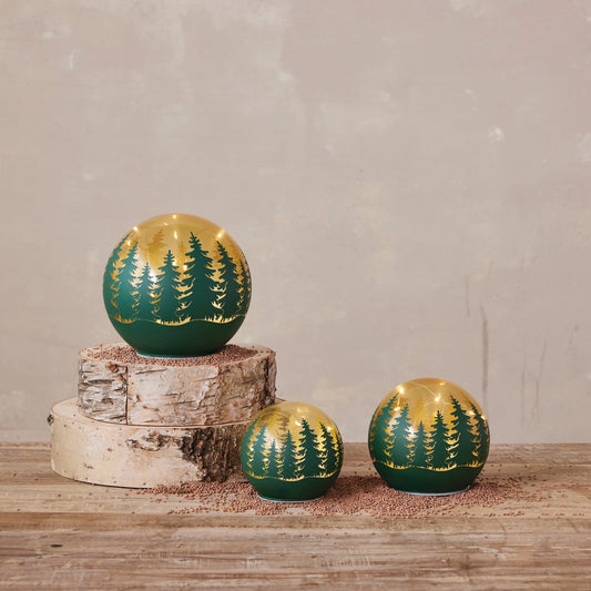 Glass Ball with LED Light & Laser Etched Evergreen Trees