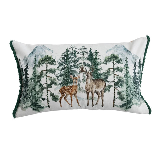 Velvet Pillow with Woodland Deer Scene