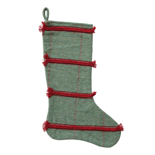 Woven Recycled Blend Stocking with Braided Embroidery & Fring