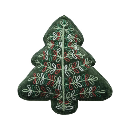 Woven Cotton Velvet Tree Shaped Pillow with Embroidery