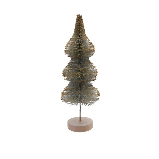 Sisal Bottle Brush Tree with Gold Glitter & Wood Base