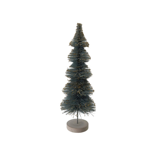 Sisal Bottle Brush Tree with Gold Glitter & Wood Base