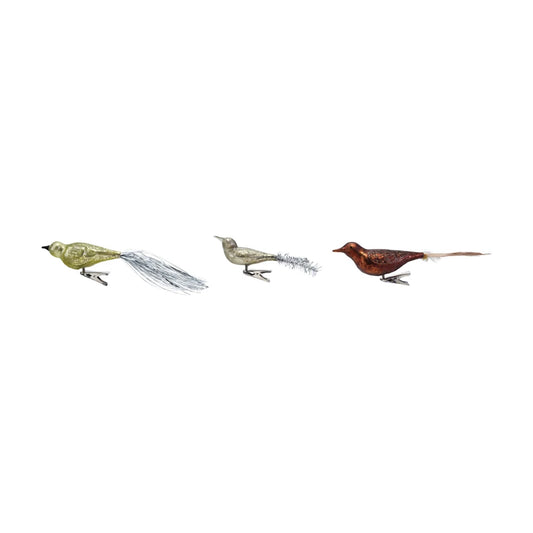 Mercury Glass Bird Clip-on Ornament with Feathers