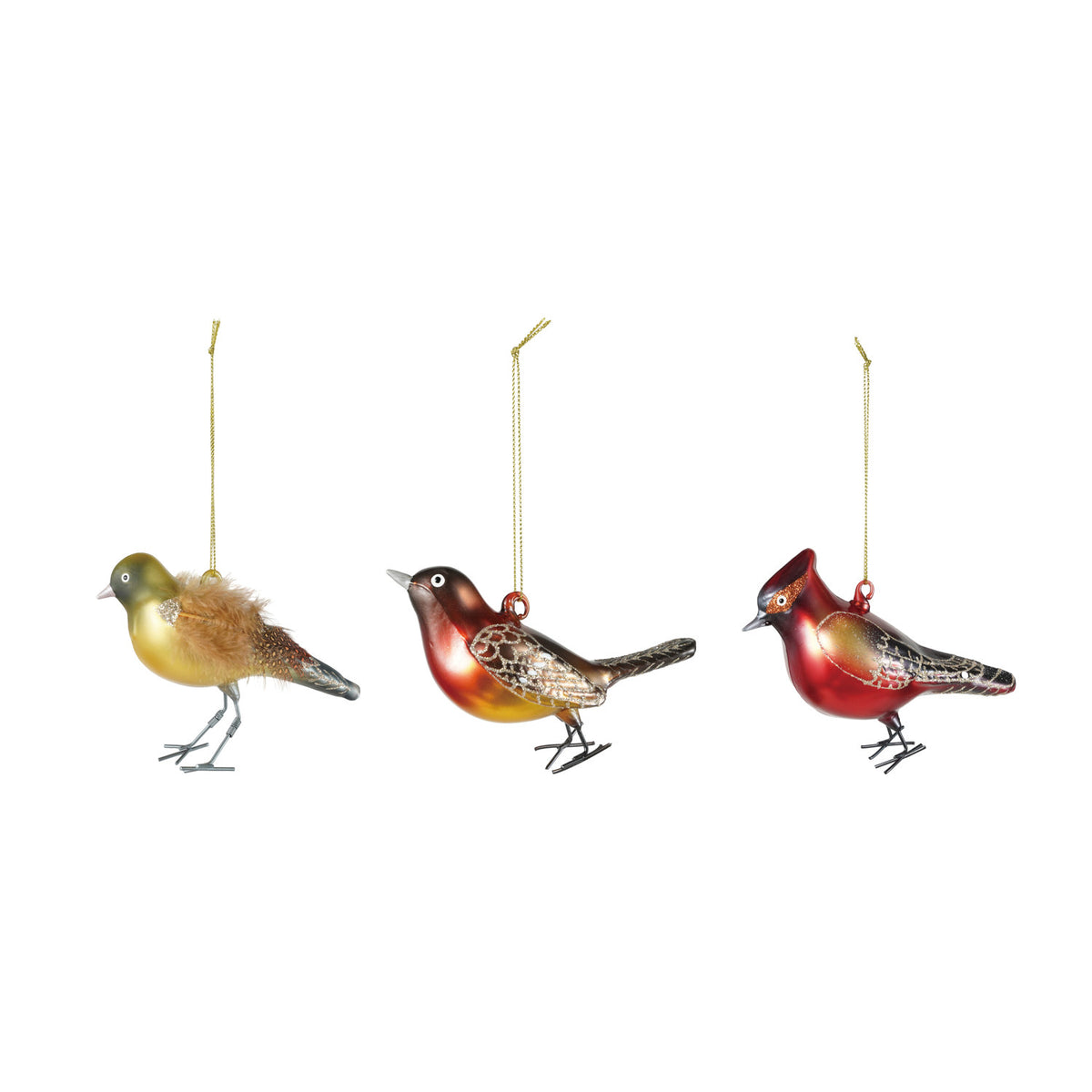 Hand-Painted Glass Bird Ornament with Glitter